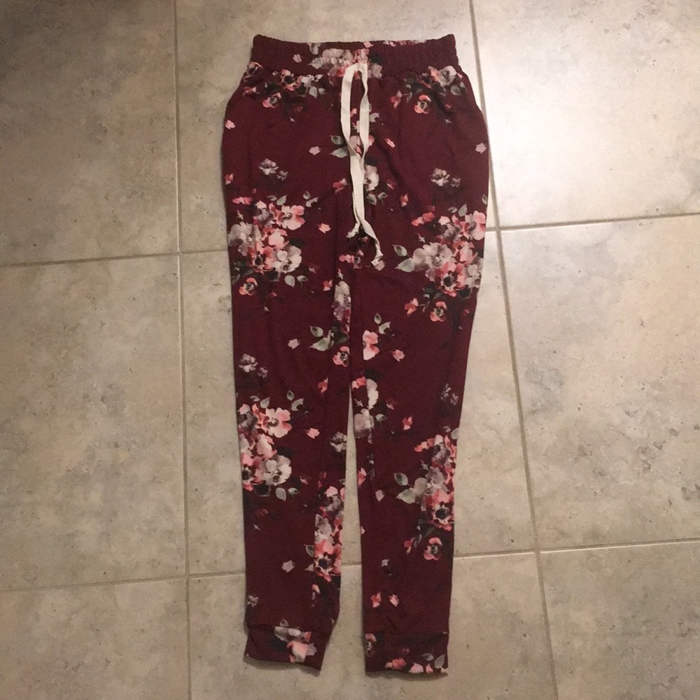 Burgundy Floral Print Joggers